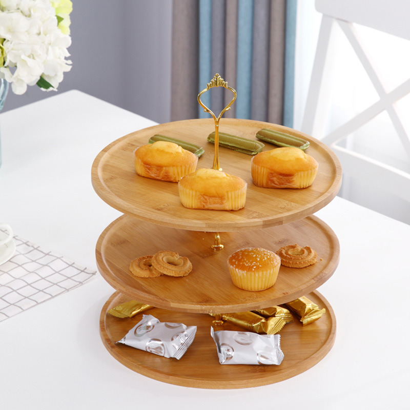 Three Layer Bamboo and Wood Dried Fruit Tray Compartment Snack Cake ...